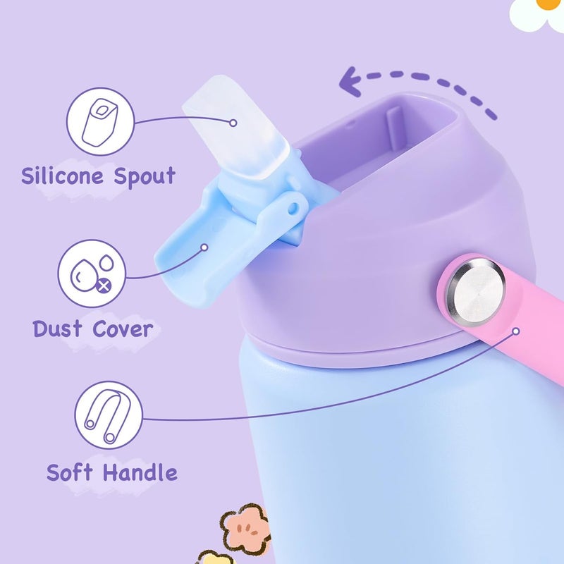 Kerilyn 12oz Kids Water Bottle, Stainless Steel Insulated Water Bottle for Kids, Toddler Cup with Straws Leak-Proof, Toddler Water Bottles for School Boys Girls, BPA Free, Cerulean - Image 3